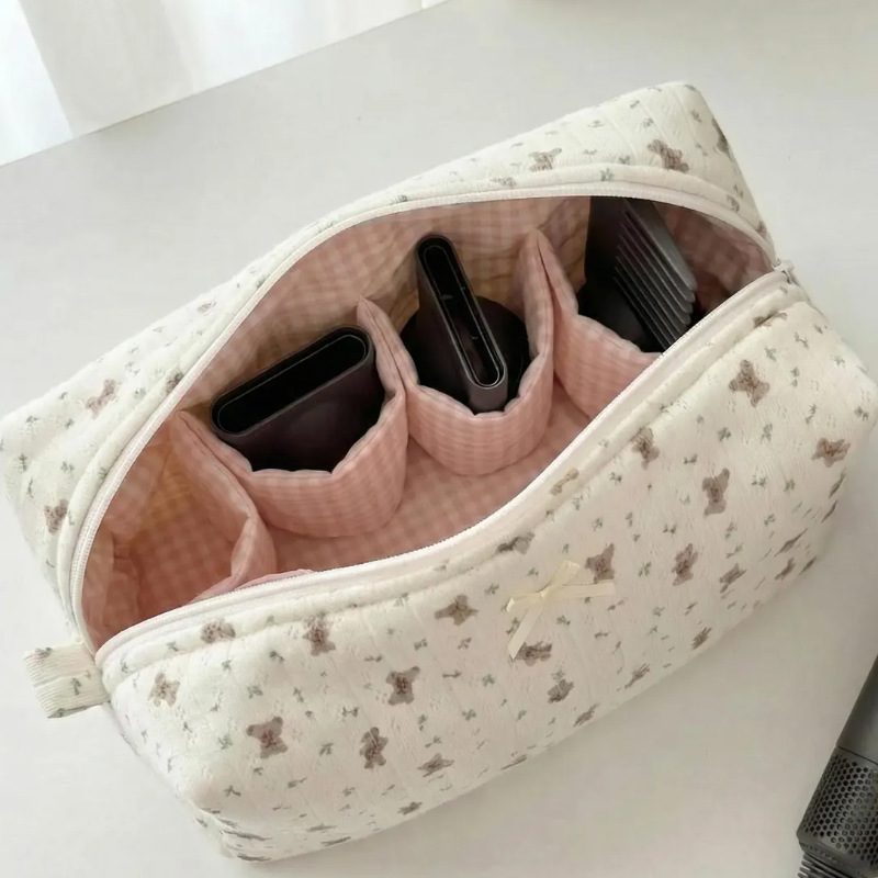 곰돌이 화장품 파우치 (리본 장식)