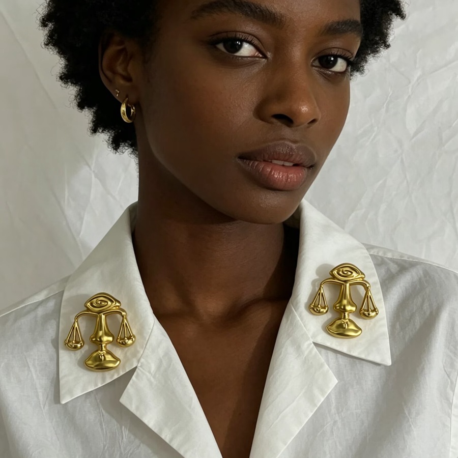 Unique Sophisticated Libra Brooch, Matte Gold Alloy Justice Scale Badge, Versatile Accessory For Clothing And Bags_voghion.com