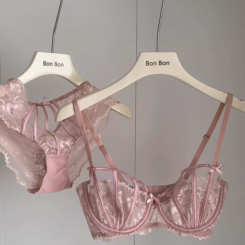 Underwear Women's Summer Thin Large Breasts Showing Small Breasts French Rabbit Ears Pure Lust Sexy Half Cup Push-Up Bra Set