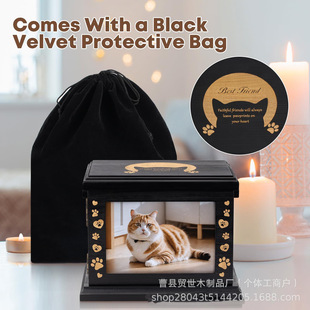 Wooden Pet Urn for Puppies and Kittens, Funeral Memorial Coffin with Photo Frame, Pet Cremation Urn