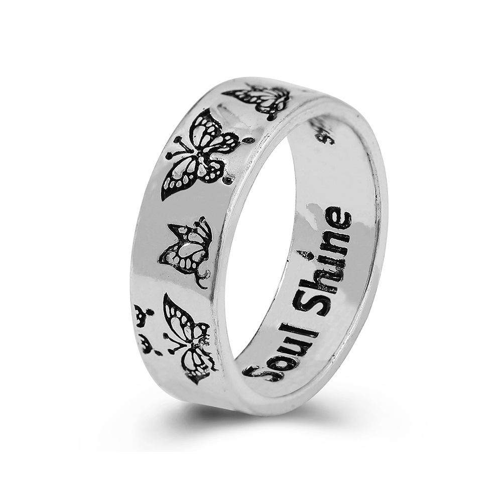 Cross-border Distressed Retro Engraving Butterfly Ring Retro Niche Design Personality Ring display picture 4