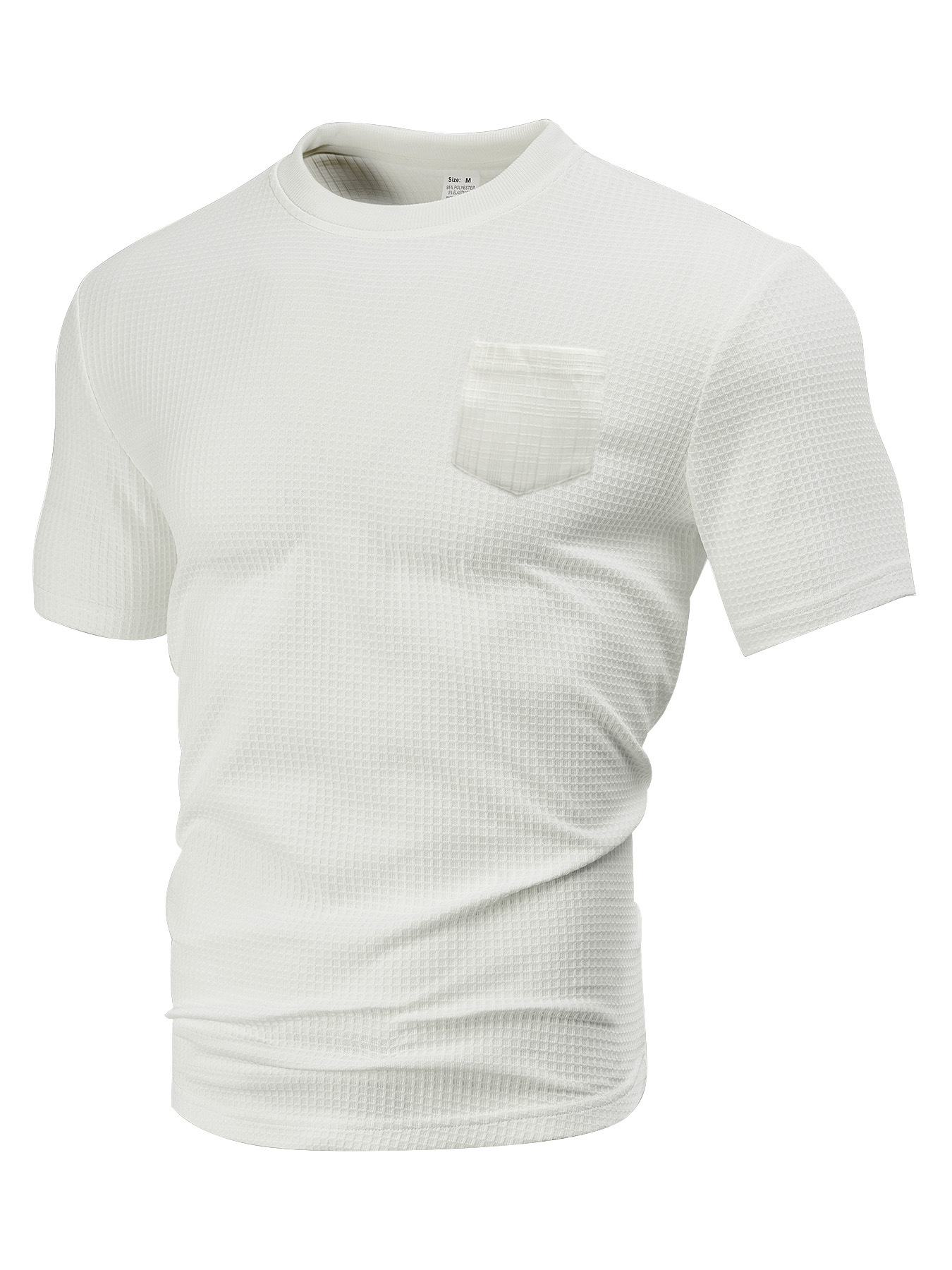 Ropa de hombre transfronteriza Europa y América de verano relajado con bolsillo transpirable de manga corta gran Waffle cuello redondo camiseta de hombre hombre