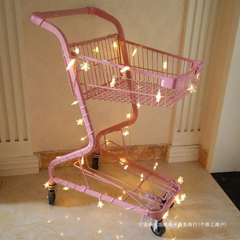 粉色双层超市购物车商场家用KTV手推车拍照道具网红店装饰小推车