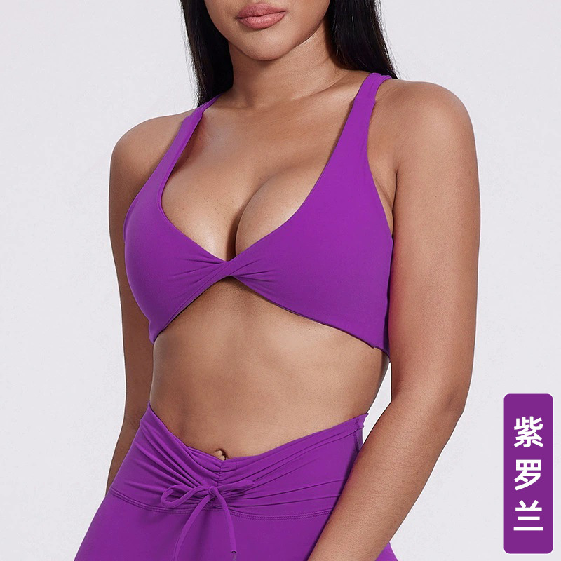 新款欧美跨境交叉美背运动内衣女裸感瑜伽服跑步健身文胸速干上衣|undefined