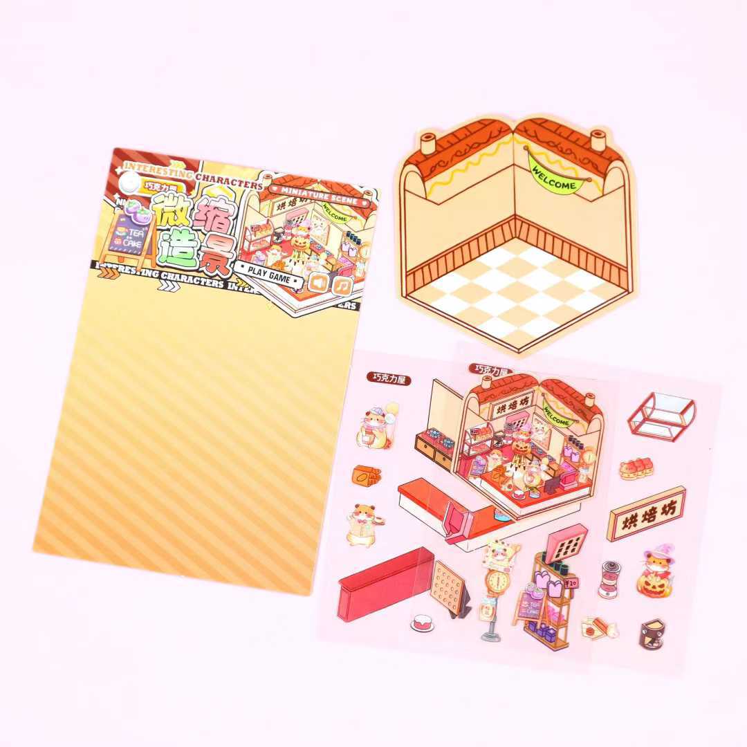 Mini original escena miniatura dibujos animados adorables pegatinas para niños 3D estereoscópicas hechas a mano diy pegatinas paisajísticas de almacenamiento