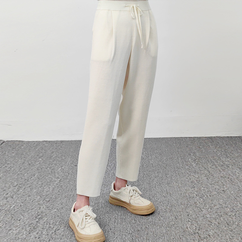 New Trousers Spring & Fall Four-Pin Knitted Sweatpants Wool Casual Style High Waist Loose Slimming Look Women's Casual Pants