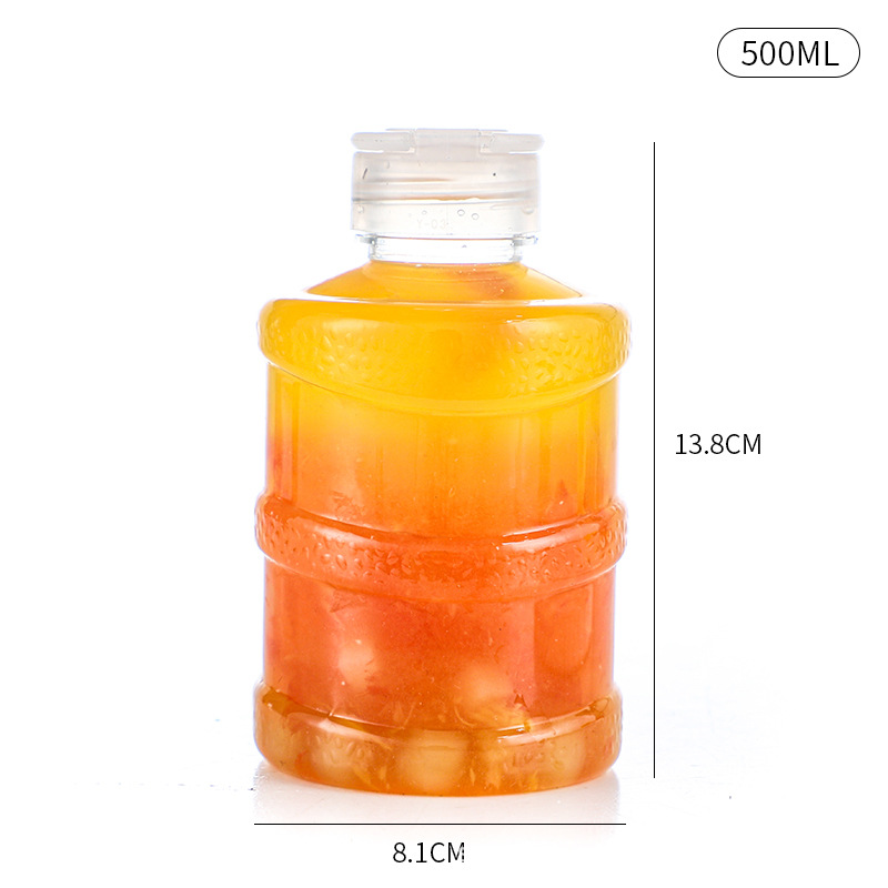 En stock cubo botella de plástico transparente PET jugo botella de bebidas grado alimenticio creativo desechable leche botella de té al por mayor