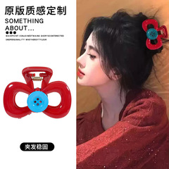 韩版新款拼色抓夹网红爆款中号抓夹蝴蝶结彩色纽扣ins高级感发饰