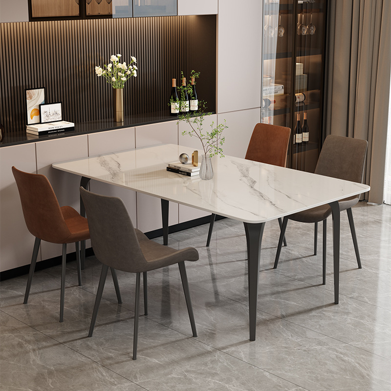 Mesa y silla de comedor de tabla de roca italiana simple estilo doméstico pequeño estilo moderno lujoso rectangular pierna de elefante mesa de comedor de alta gama