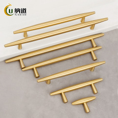 Modern Chinese style furniture cabinet drawer long round brass handle, minimalist luxury golden brushed finish wardrobe door handle