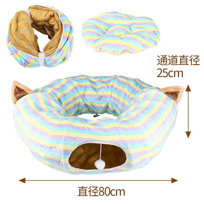 Amazon explosiva túnel para gatos plegable multifuncional arco iris oreja túnel cambiable franela canal para gatos suministros para mascotas