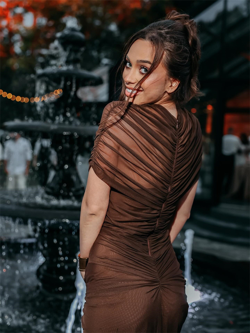 Women's Sexy Hollow Out Short Sleeve Mock Neck Ruched High Waist Floor Length Maxi Dress – Trendy Club Gown_ecoleips.com