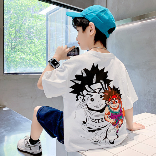 Boys' Short Sleeve T-shirt Summer  New Children's Fashion Cartoon T-shirt for Big Kids Half Sleeve Top Trendy Brand