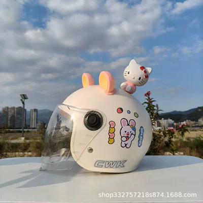 National Standard 3C Certified Kidsren's: Motosiklet kaskı (dəbilqə) - white-bunny-high-definition-long-mirror-pink-and-yellow-bear-ears-kt-cat-boy-suitable-for-small-helmets-aged-1-5-years-old