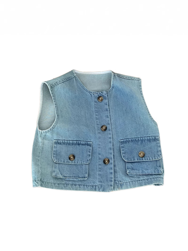 Chaleco de mezclilla para niños, ropa exterior de primavera y otoño 2025 nuevo chaleco para bebés, chaleco retro para niños de otoño
