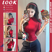美式辣妹风立领半袖T恤女秋季2025新款修身显瘦时尚百搭上衣潮ins