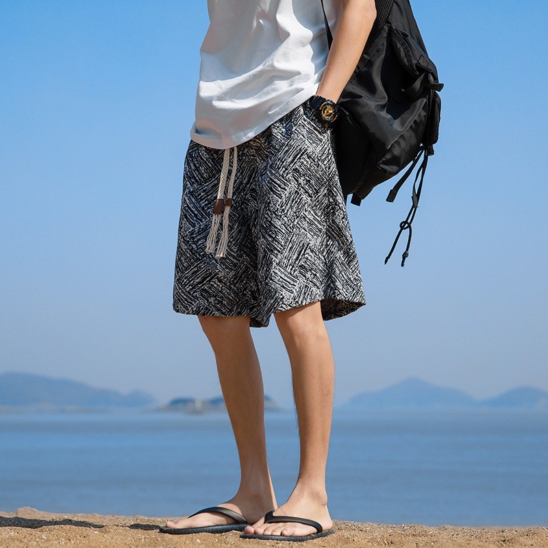 Unisex Summer Beach Shorts Textured Straight Leg Quick Drying Casual Mid Length Loose Fit For Home Or Sports_viptrois.com