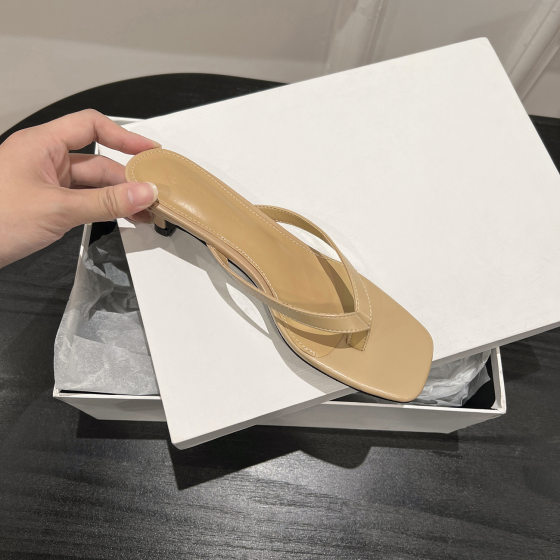 Sheepskin Version ~ Genuine Leather Kitten Heel Flip-Flops for Women to Wear Fashionable Flip-Flops High-Heeled Slippers Stiletto French Sandals