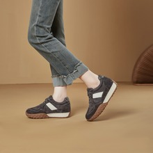 头层牛皮3CM跟高橡胶底阿甘鞋女秋季休闲运动跑步鞋女鞋nzj12299