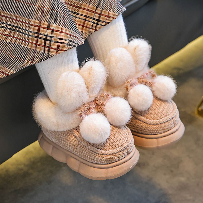 Zapatillas de algodón para niños de invierno, zapatillas de algodón para niños y niñas calientes, zapatillas de algodón para niños con base gruesa antideslizante, zapatos de tacones de princesa para niños