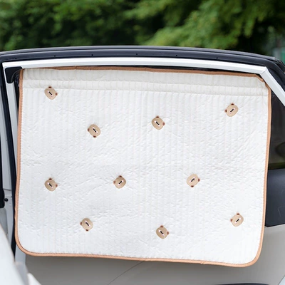 Car curtains insulation sunshade children's cartoon suction - yunduo-bear-head-embroidered-quilted-hemming-curtains