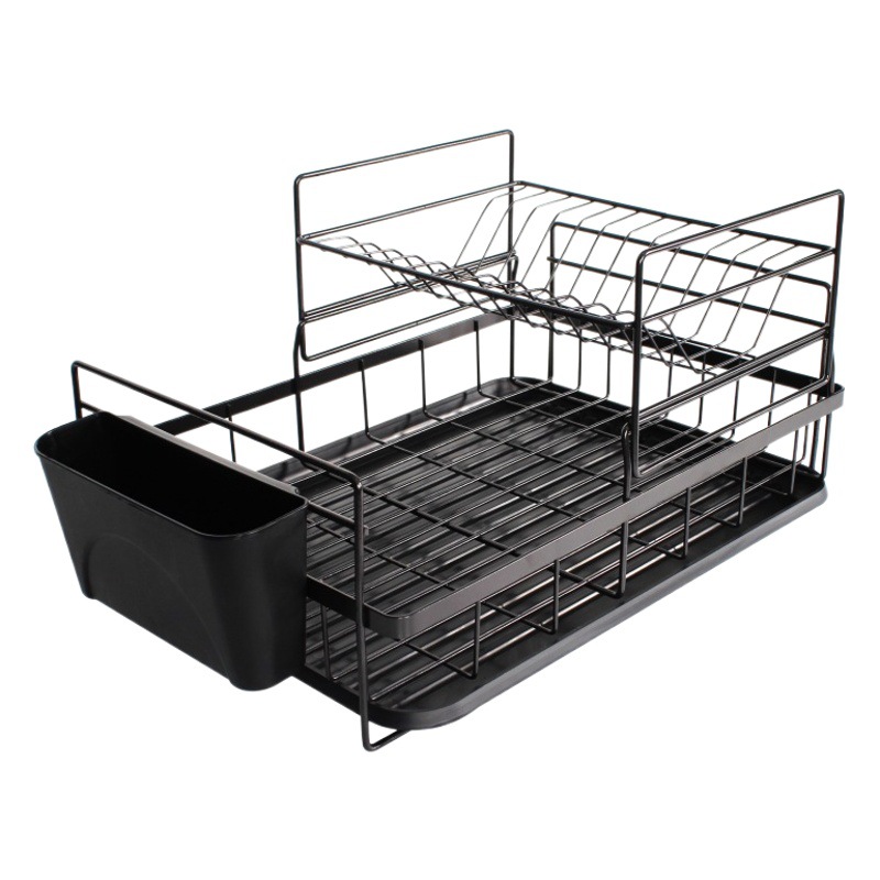 Cruz-frontera hogar pequeño plato palillos vajilla drenaje estante cocina multi-funcional de una sola capa de doble capa plato estante de hierro