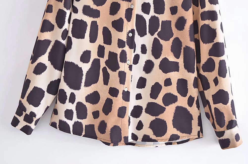 breasted leopard print long sleeve lapel shirt NSAM129020