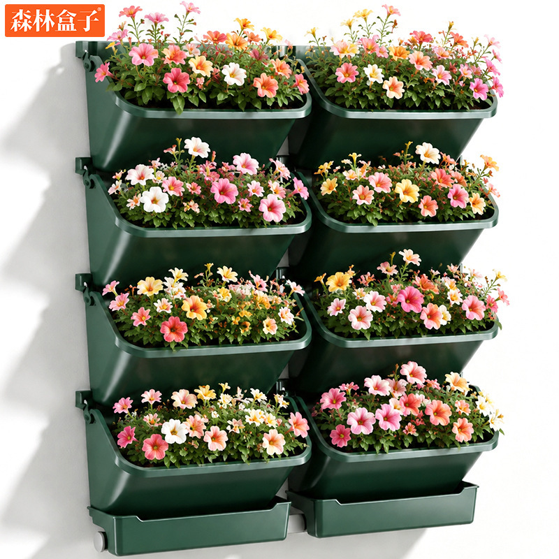 8 wall-mounted flower pots suit vertical multi-layer combination plastic flower tray large indoor and outdoor hanging planting pots 8 wall-mounted flower pots suit vertical multi-layer combination plastic flower tray large indoor and outdoor hanging planting pots