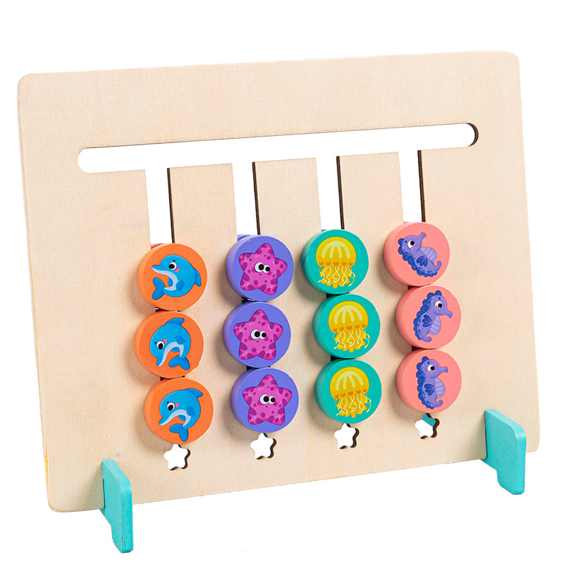 Educación temprana niños y niñas acumulación de juguetes de madera entrenamiento de pensamiento lógico movimiento de cuatro colores forma de ajedrez color cognición
