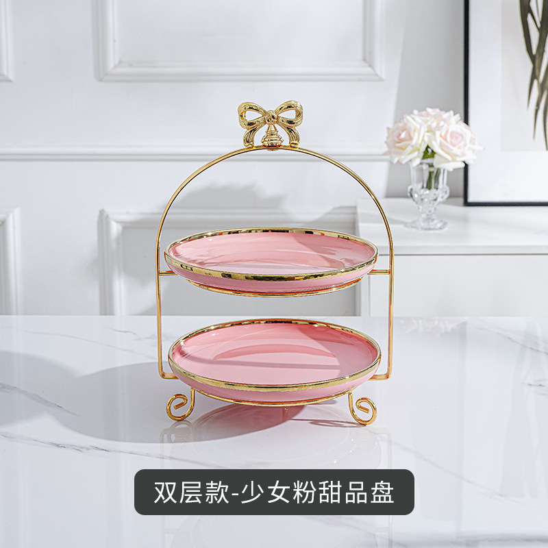 Plato de fruta de doble capa de estilo europeo mesa de café de sala de estar creativa soporte de pastel de múltiples capas mesa de postre de té de la tarde bandeja de postre de caramelo