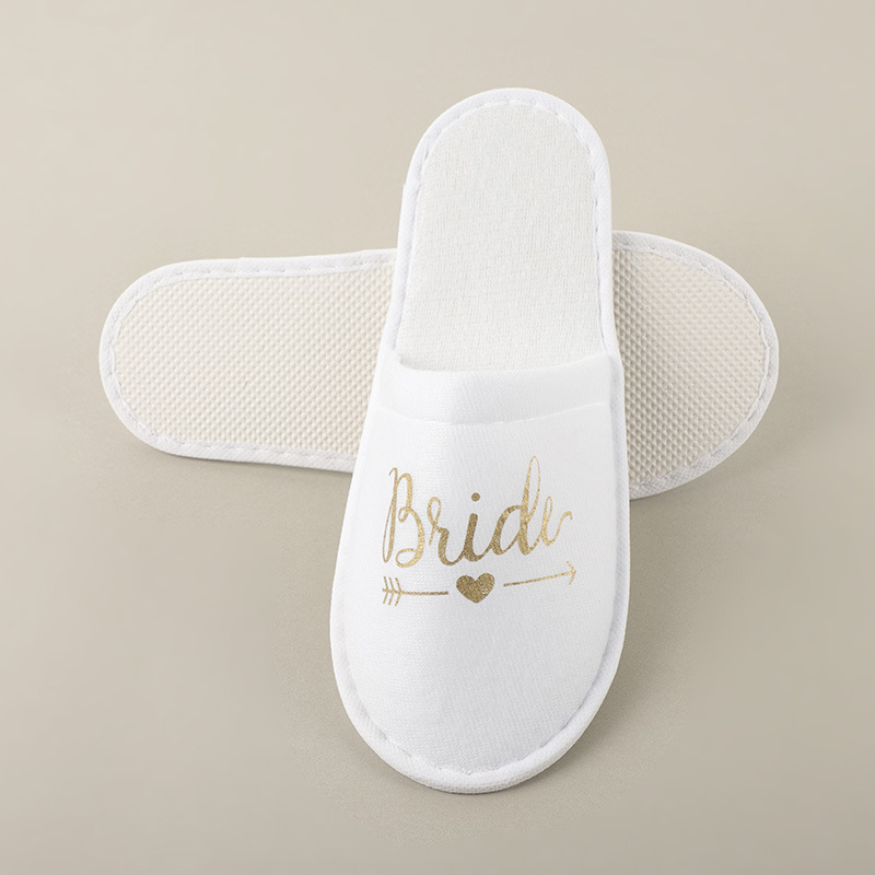 Hotel habitación de hotel zapatillas desechables letras inglesas brillantes damas de honor zapatillas nupciales al por mayor antideslizantes