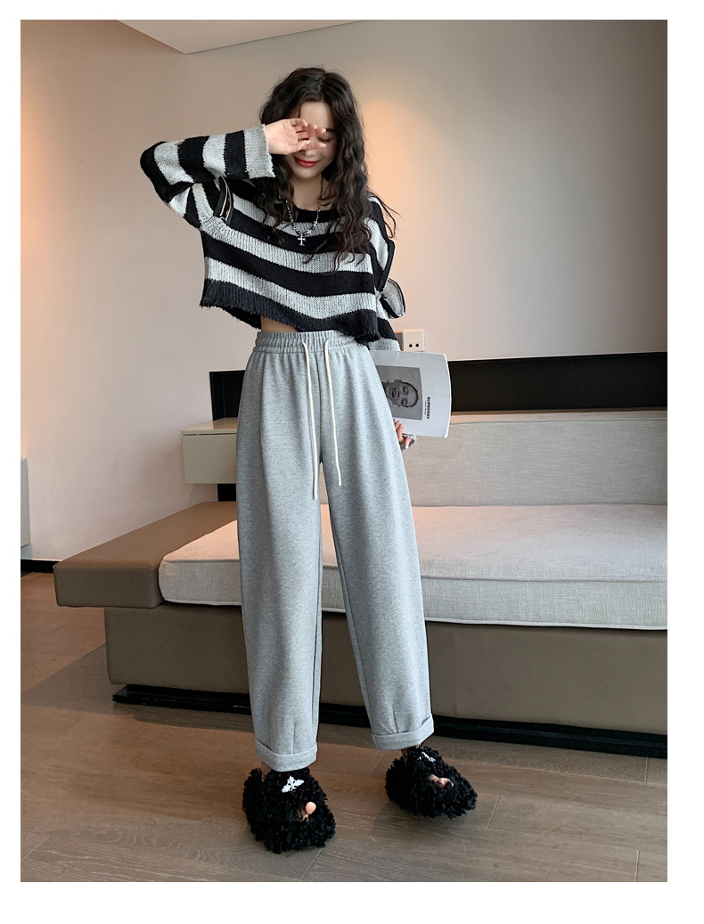 Grey sportswear pants, Minnie Spring and Autumn radish dad pants, loose straight-leg casual Harem sweatpants with flared cuffs pic 22