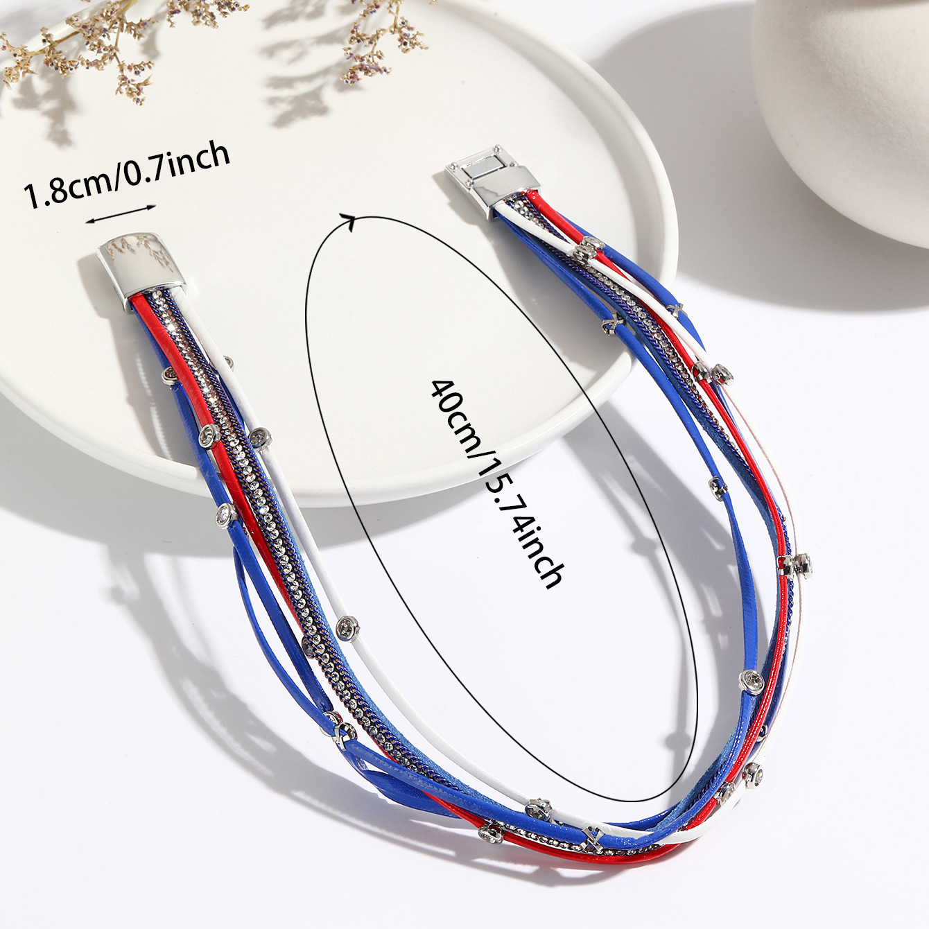 Modern Style Geometric Pu Leather Inlay Rhinestones Independence Day Unisex Bangle display picture 2