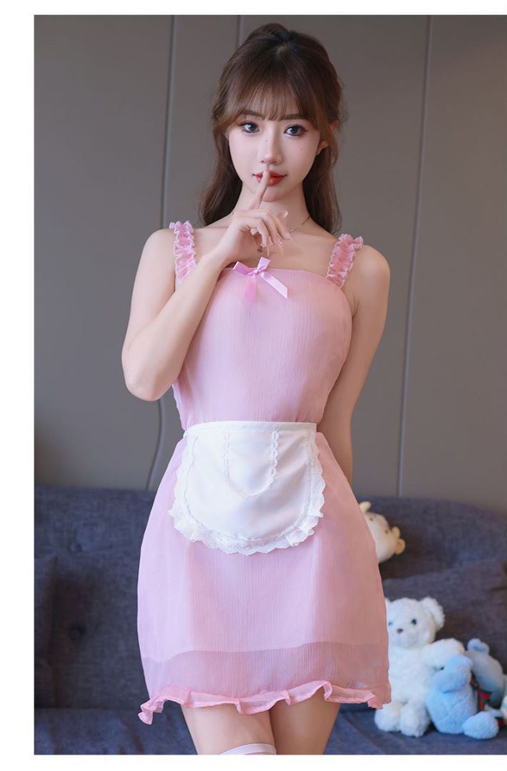 Sweet Maid Lace Sling Apron Costume Set with Blue Stockings — detail image 12