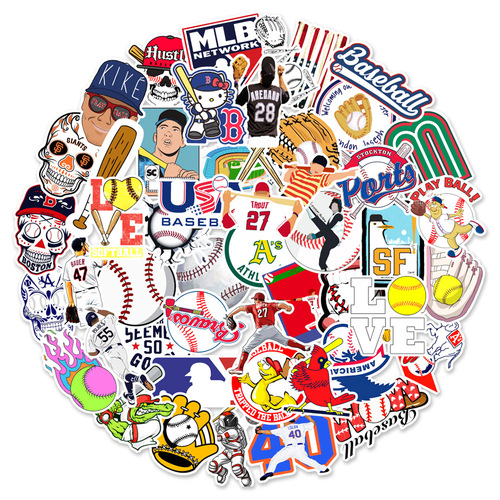50 Baseball Graffiti Stickers Skateboard Helmet Water Cup Computer Decorative Stickers Waterproof Wholesale