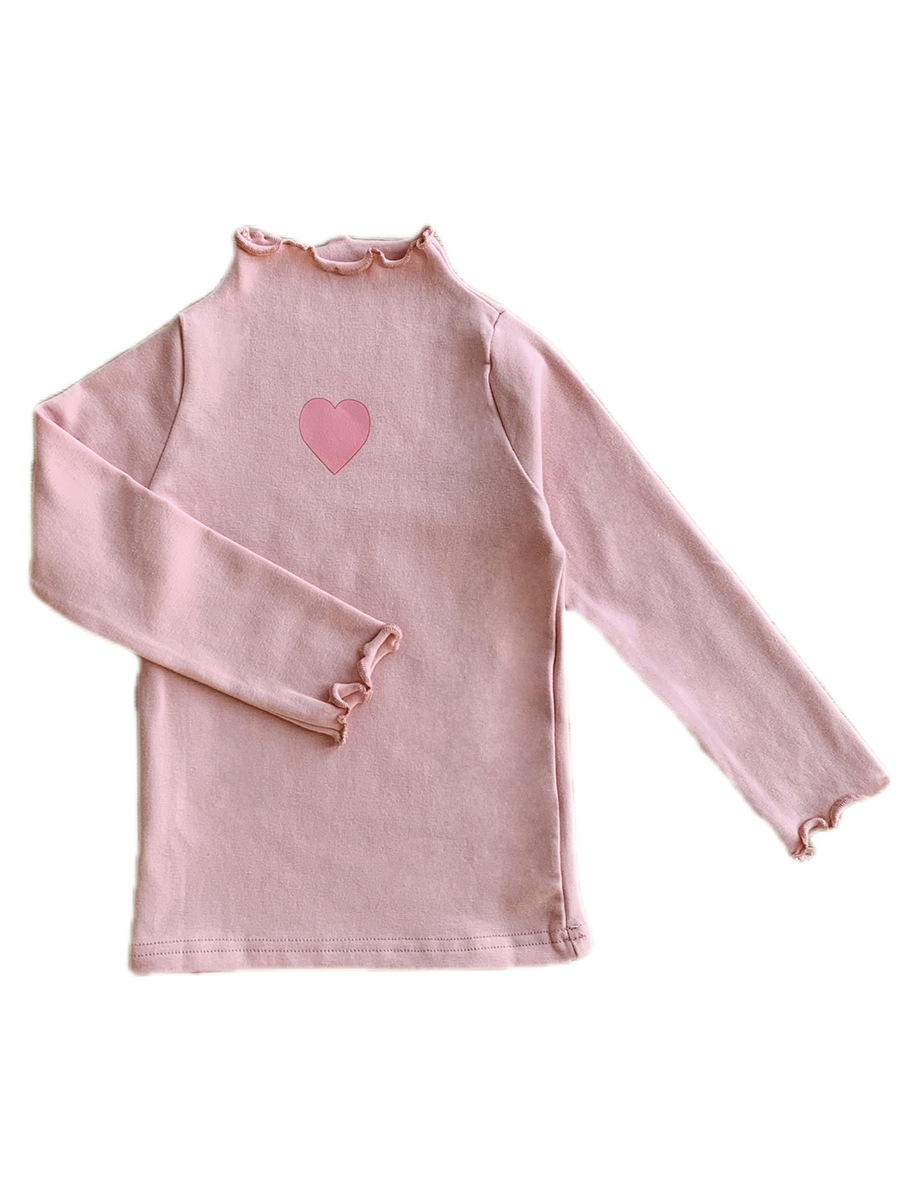 Primavera y otoño ropa para niños nuevo bebé medio cuello alto camisa de fondo simple color sólido camiseta para niños manga larga amor encaje superior