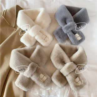 Winter Korean-style Rex Rabbit Fur Scarf Version Fashionable All-match Solid Color Imitation Fur Cross Plush Warm Neck Student Women