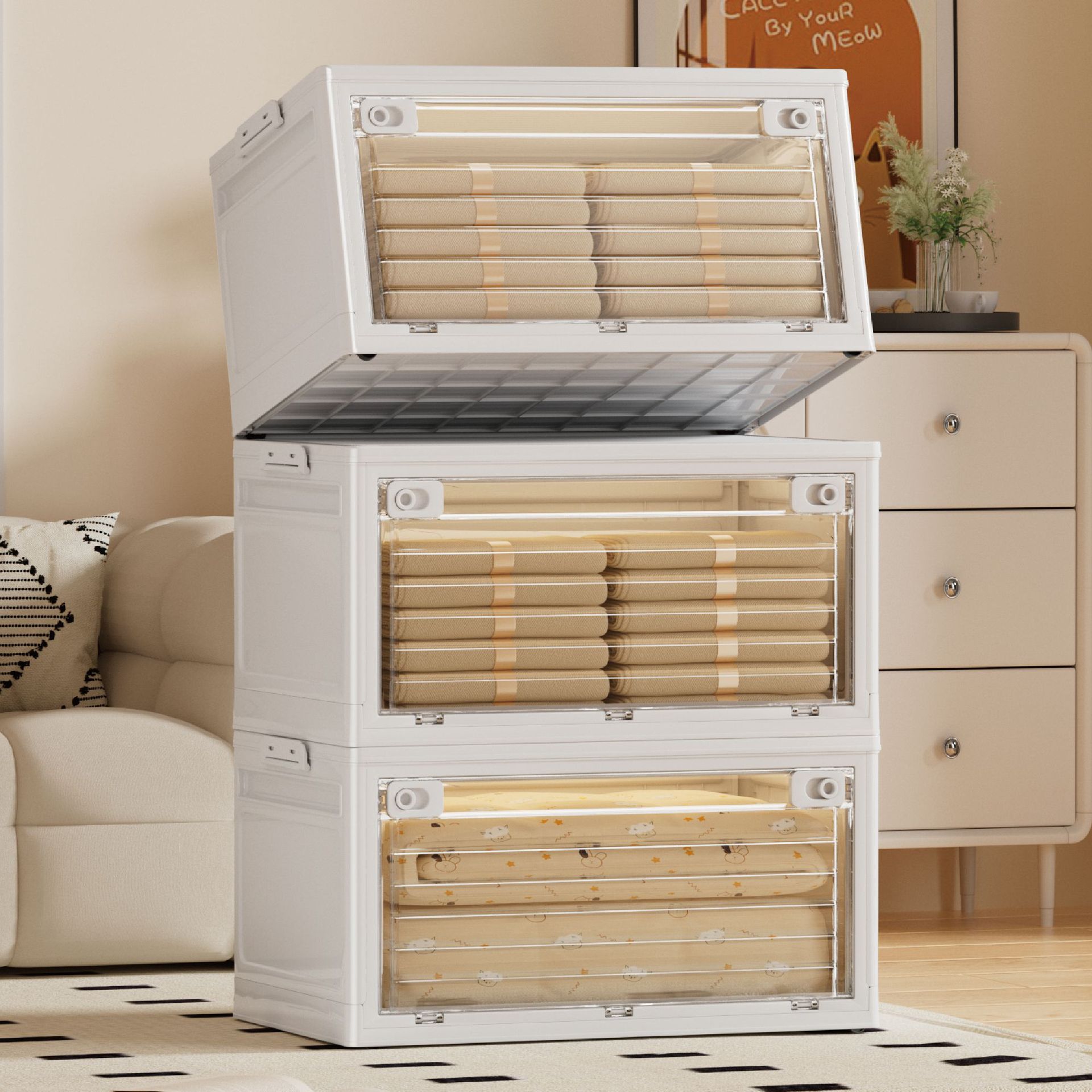 Folding Storage Box Household Quilt Bedroom Clothes Storage Box Large Capacity Toy Book Plastic Organizing Storage Box