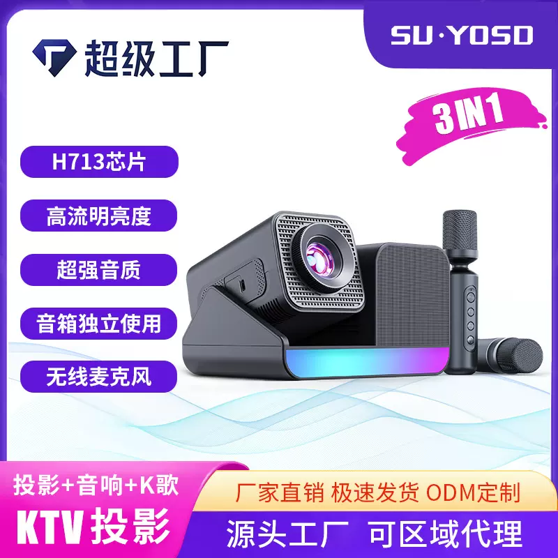 新款跨境新款厂家直销带KTV投影仪带卡拉ok功能10寸HY360PLUSKTV