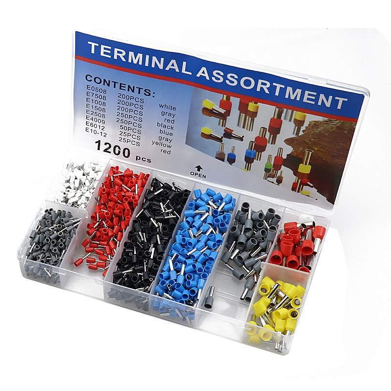 1200pcs管型冷壓接線端子 盒裝端頭 管型接線端子套裝