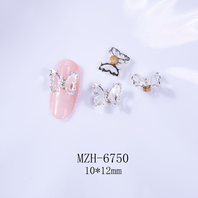 Giratoria de uñas mariposa joyería en línea celebridad tridimensional Rosa cristal alas accesorios DIY mariposa joyería de uñas Taladro