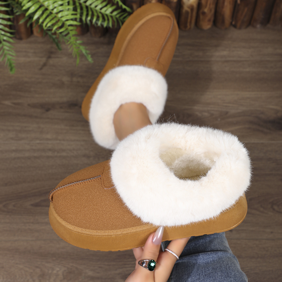 New platform low-top casual women's boots warm fluffy snow boots_voghion.com