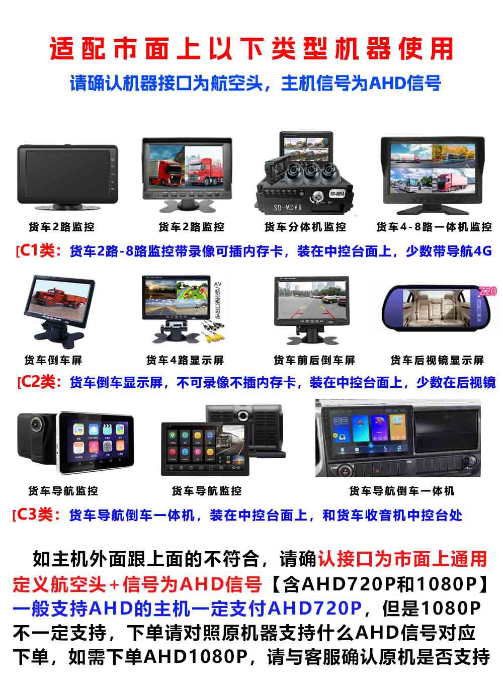 Truck High-Definition Vehicle-Mounted Surveillance Rearview Camera Ahd Night Vision Dual-Control Eight-Light Aviation Reversing Mirror Camera