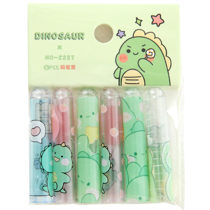 Dinosaurio pequeño fresco y transparente tapa de lápiz dibujos animados lindo puerco puerta permanente pequeño bolígrafo cubierto extensor de bolígrafo papelería
