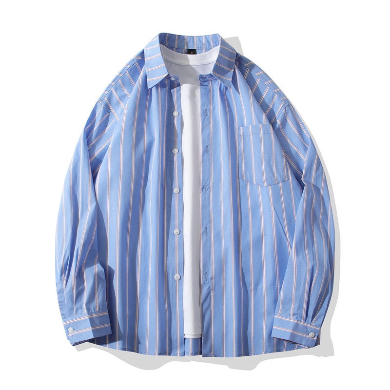 2024 New Arrival Men's Striped Long Sleeve Shirt Hong Kong Style Ins Fashionable Fashionable Loose Casual Shirt Men's Top 2024 New Arrival Men's Striped Long Sleeve Shirt Hong Kong Style Ins Fashionable Fashionable Loose Casual Shirt Men's Top