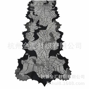 Halloween New Product Bat Spider Web Black Table Flag 13X68In Halloween Popular Spot Table Flag Lace