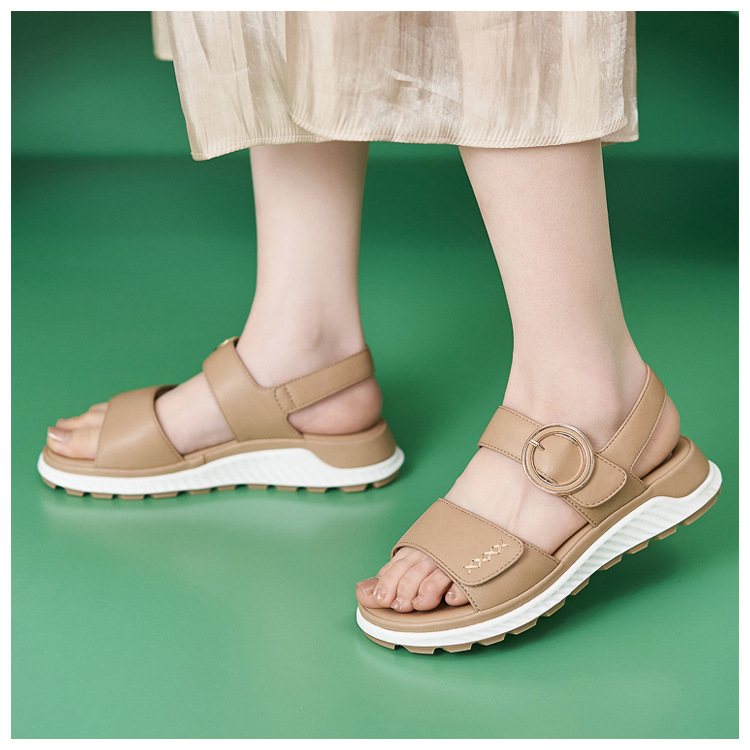 Sandal nữ đế dày khóa kim loại mềm chống trượt — màu đen, màu nâu nhạt, màu mơ chi tiết 12