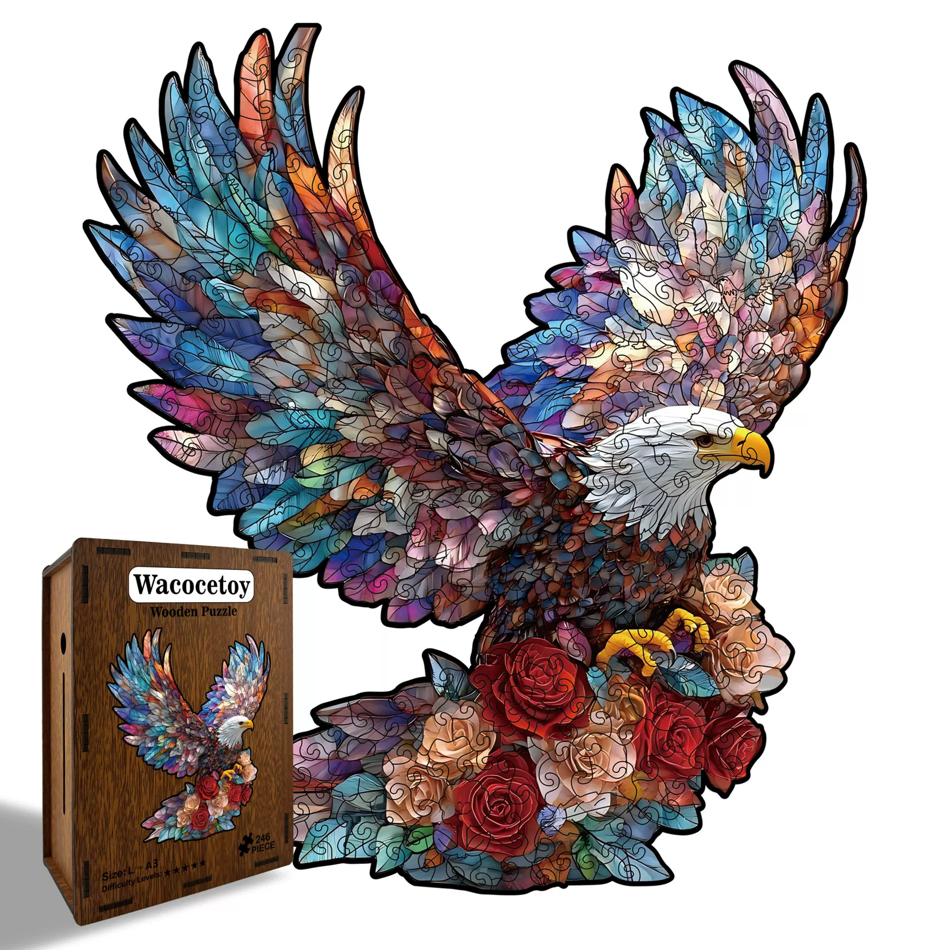 Wacocetoy跨境老鹰拼图木质异形拼接玩具游戏原创存钱罐解压益智