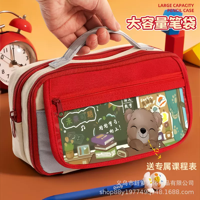 新款笔袋ins日系高颜值小众复古色文具袋中学生大容量九层分隔装
