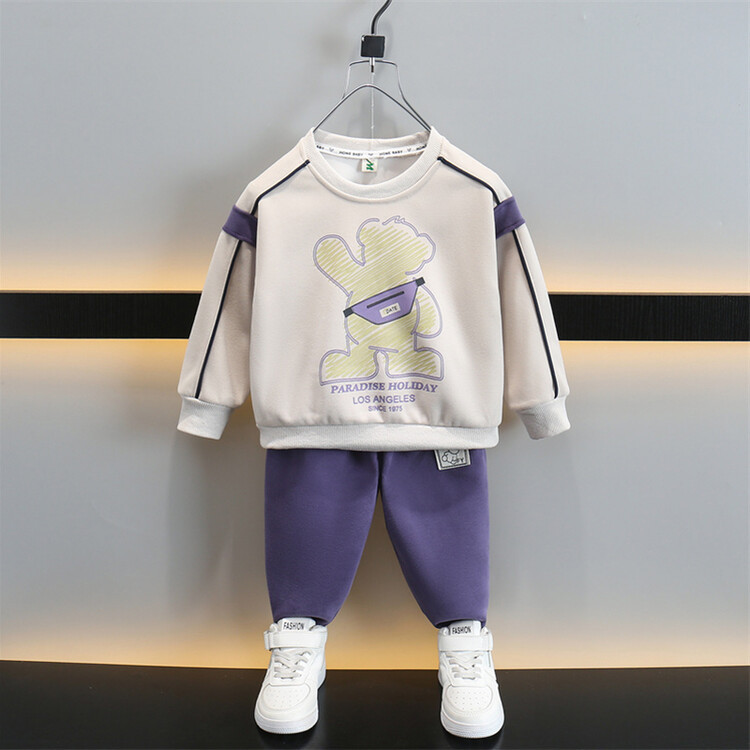 Bos' Backpack Bear 2024 Spring and Autumn New Stle Children's Handsome Cartoon Hoodie Two Piece Set Bab Clothes_voghion.com